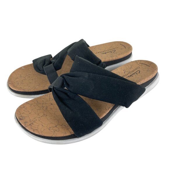 Clarks Cloud Steppers Sandals Womens 8 Black Slip on Slide Comfort Shoe - Picture 1 of 6